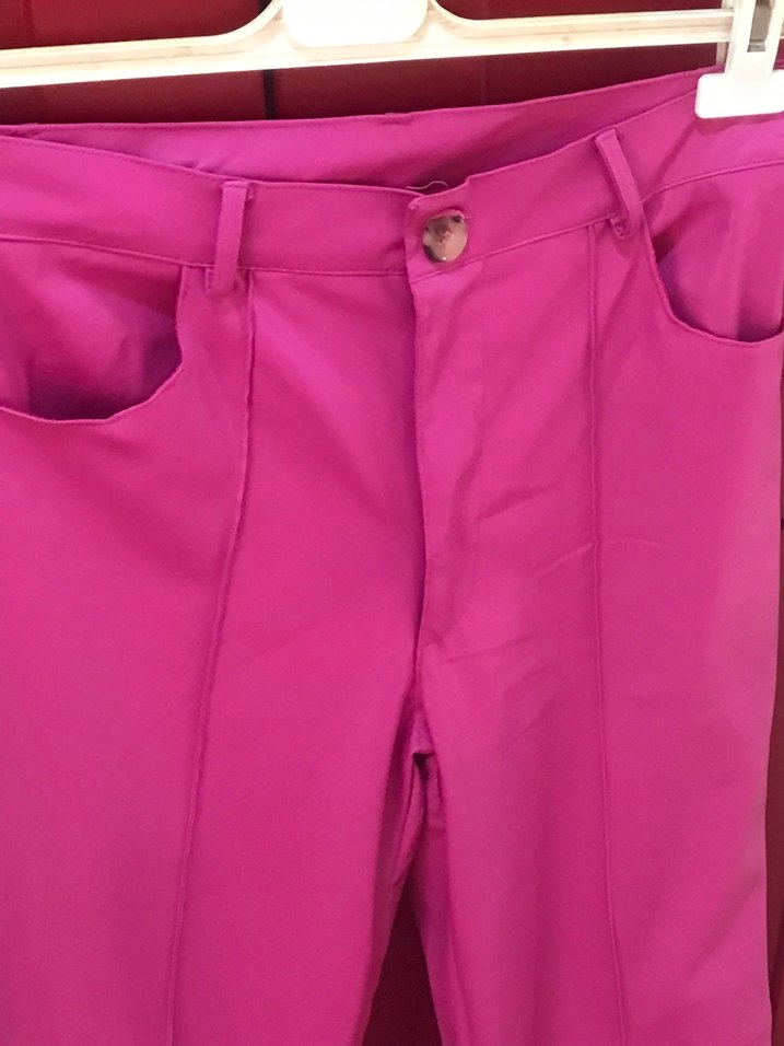 Pembe deri görünümlü bol paça pantolon - Görsel 2