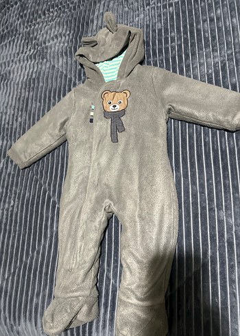 Gri Bebek Peluş Tulum, Ayıcıklı Kapüşonlu - Görsel 2