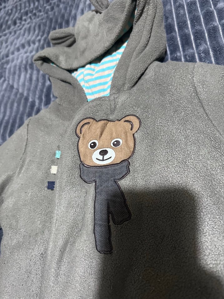 Gri Bebek Peluş Tulum, Ayıcıklı Kapüşonlu - Görsel 3
