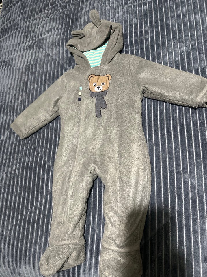 Gri Bebek Peluş Tulum, Ayıcıklı Kapüşonlu - Görsel 2