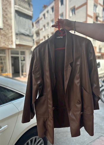 Kahverengi Kadın Deri Midi Ceket