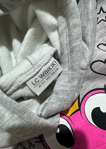 10 Yaş Beden gri Renk Kız Çocuk Gri Kapüşonlu Sweatshirt