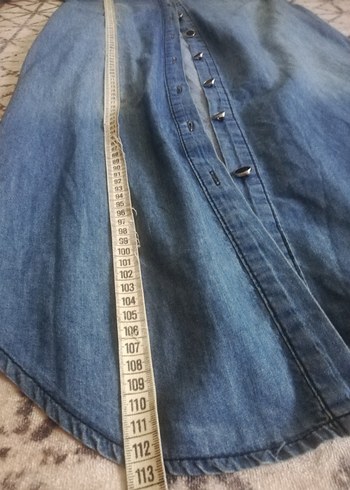 Uzun Mavi Kadın Kot Ceket Nakışlı - Görsel 6