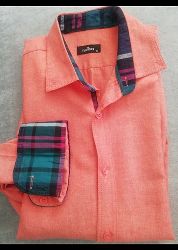 Turuncu Düğmeli Uzun Kollu Erkek Gömlek - Görsel 2