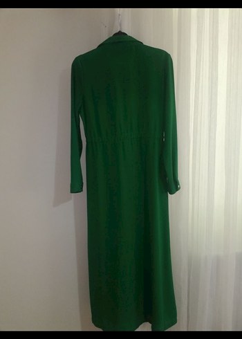 Kemerli Yeşil Denim Uzun Elbise - Görsel 3