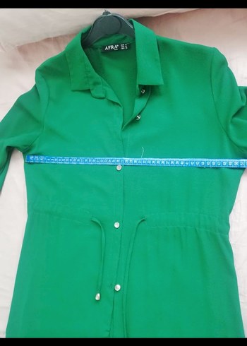 Kemerli Yeşil Denim Uzun Elbise - Görsel 5