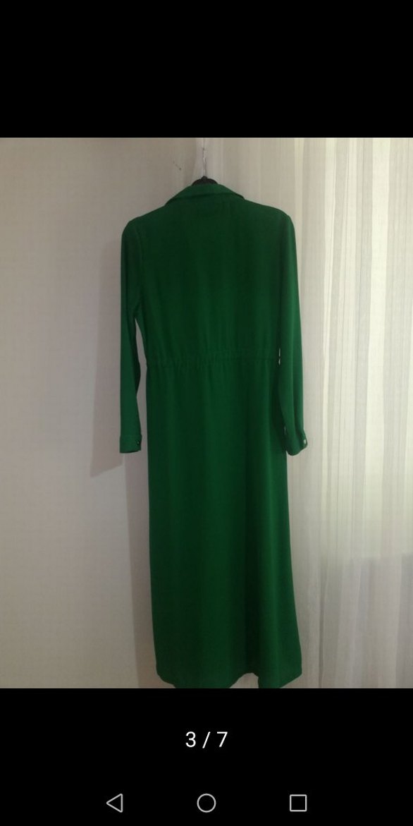 Kemerli Yeşil Denim Uzun Elbise - Görsel 3