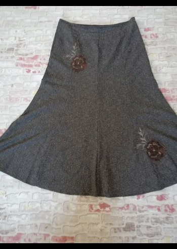 Nakışlı Gri Yün Uzun Etek - Görsel 2