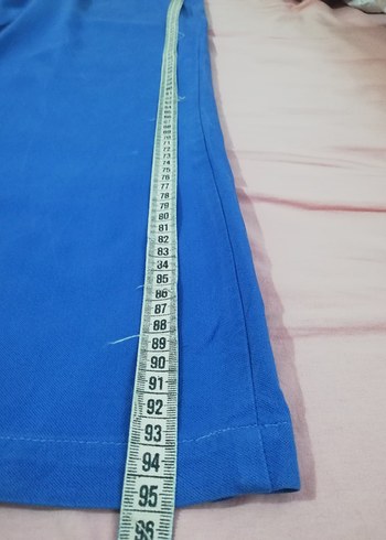 36 Beden Kadın Mavi Midi Kemerli Bol Kesim viskon düşük bel Pantolon