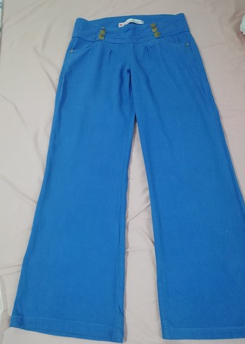 Diğer Kadın Mavi Midi Kemerli Bol Kesim viskon düşük bel Pantolon