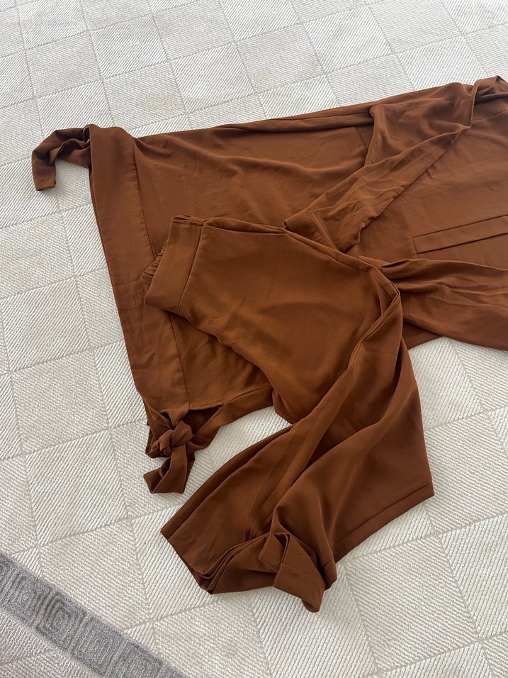 Kahverengi Uzun Kollu Tunik - Görsel 4