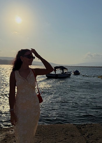 V Yaka Uzun Transparan Bohem Elbise