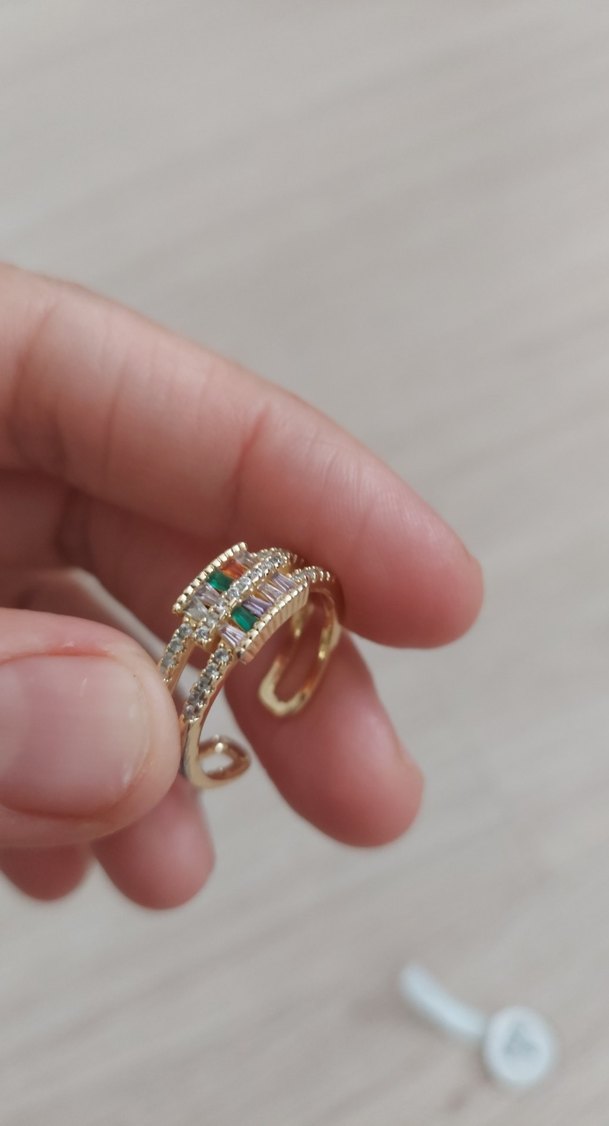 Çelik Boncuk Detaylı Altın Renkli Kadın Yüzük - Görsel 2