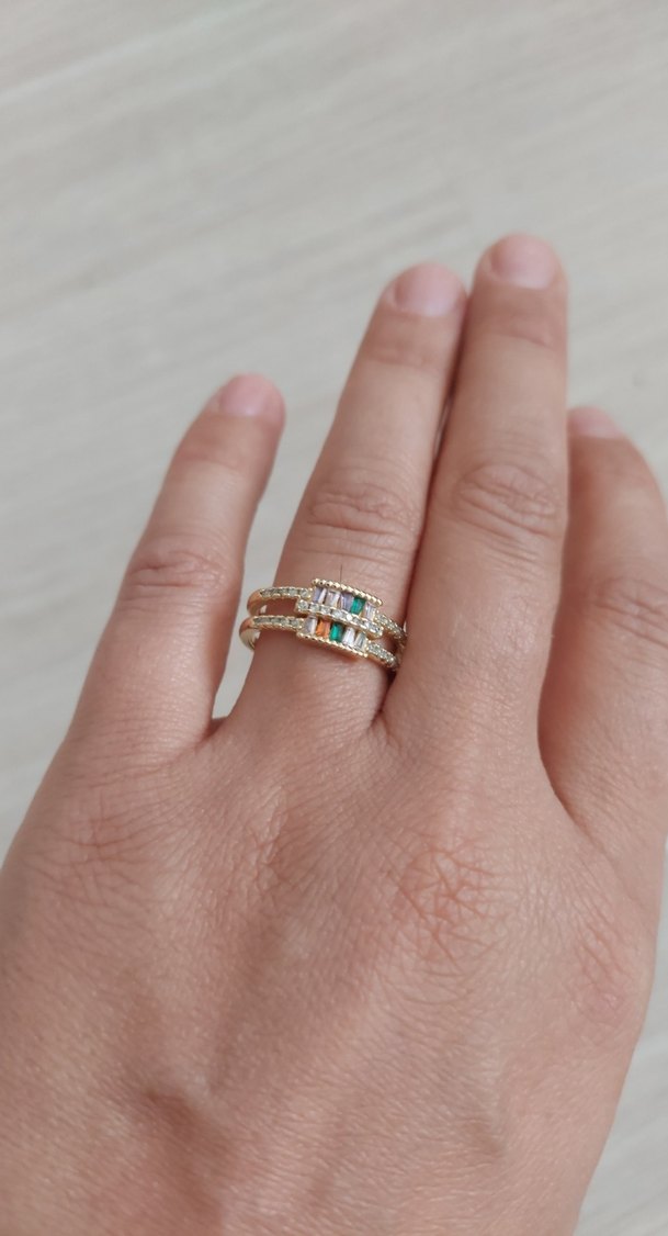 Çelik Boncuk Detaylı Altın Renkli Kadın Yüzük - Görsel 5