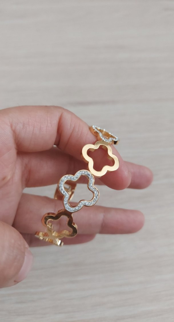 Zincir Detaylı Altın Renk Kadın Bileklik,çelik Elastik - Görsel 4