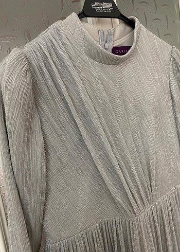 Gri Uzun Kollu Kadın Abiye Elbise - Görsel 3