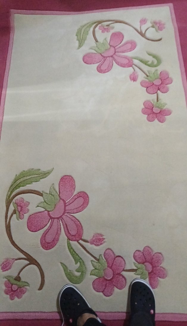 Pembe Çiçek Desenli Pastel Halı - Görsel 2