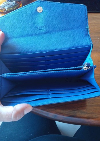 Mavi Deri Kadın Portföy Cüzdan - Görsel 4