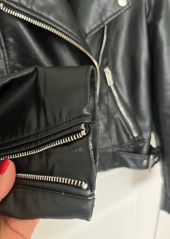 Siyah Deri Biker Ceket - Görsel 6