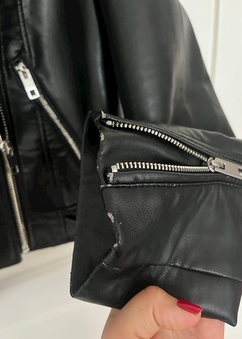 Siyah Deri Biker Ceket - Görsel 5