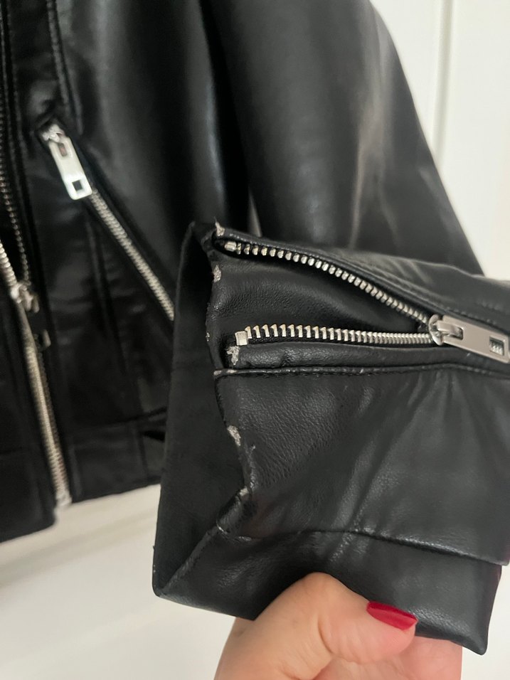 Siyah Deri Biker Ceket - Görsel 5