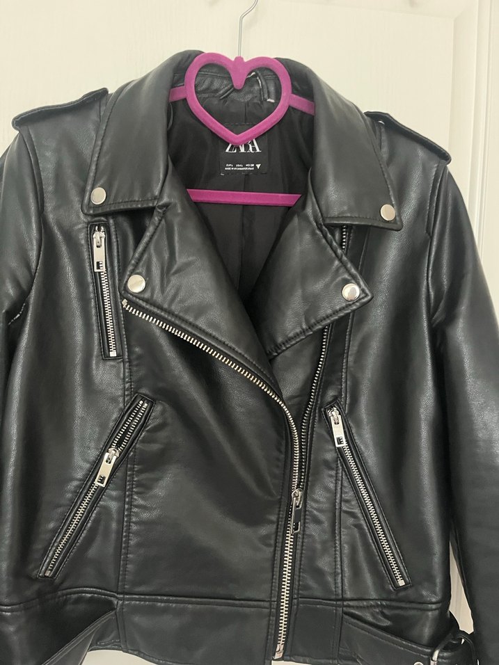 Siyah Deri Biker Ceket - Görsel 4