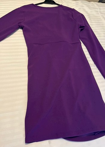 Mor V Yaka Drapeli Midi Elbise - Görsel 4