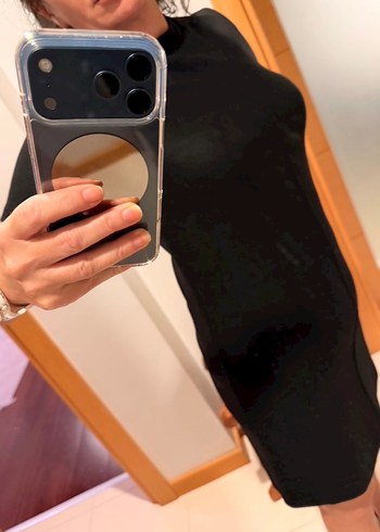 Kadın Siyah Midi Kısa Kollu Elbise - Görsel 4