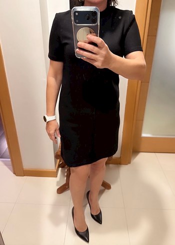 Kadın Siyah Midi Kısa Kollu Elbise - Görsel 5