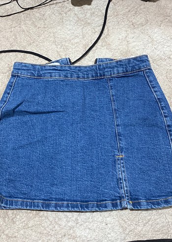 Kadın Mavi Kot Kemerli Mini Etek