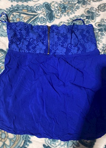 Mavi Straplez Dantel Detaylı Büstiyer - Görsel 3