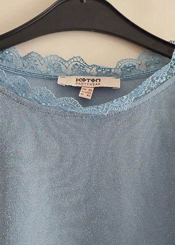 xs Beden mavi Renk Koton Mavi Fırfırlı Bluz