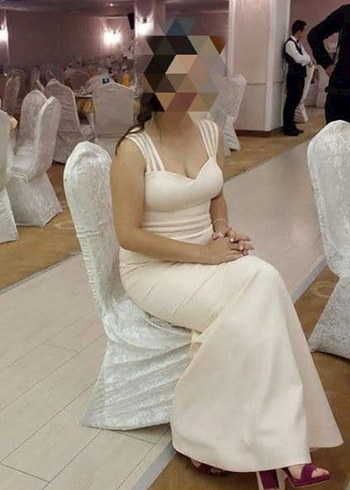 40 Beden ten rengi Renk Pudra Uzun Abiye Elbise