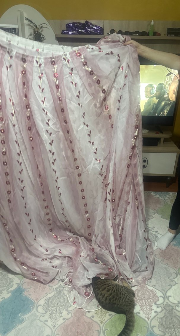 Nakışlı Pembe Bohem Perde .4 metre en ,2metre boy - Görsel 2