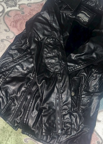 Siyah Erkek Suni Deri Biker Ceket - Görsel 3