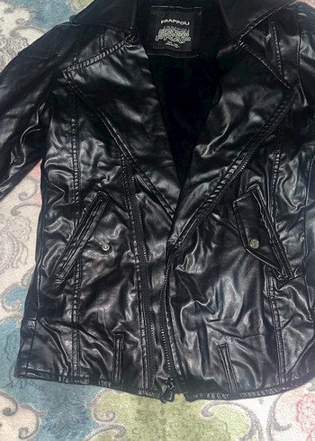 Siyah Erkek Suni Deri Biker Ceket - Görsel 2