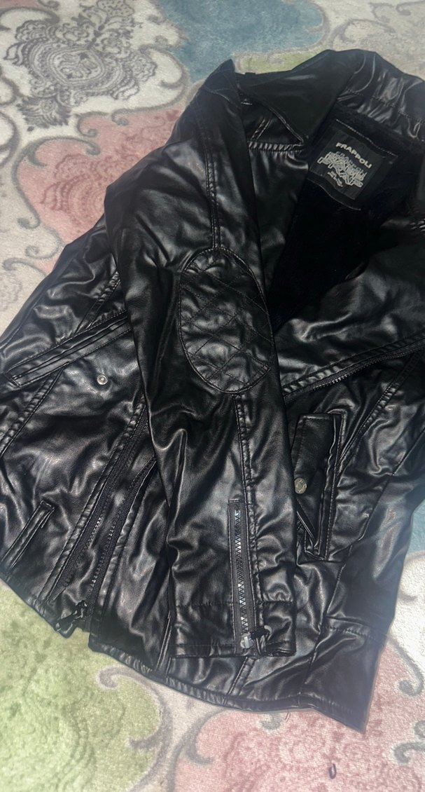 Siyah Erkek Suni Deri Biker Ceket - Görsel 3