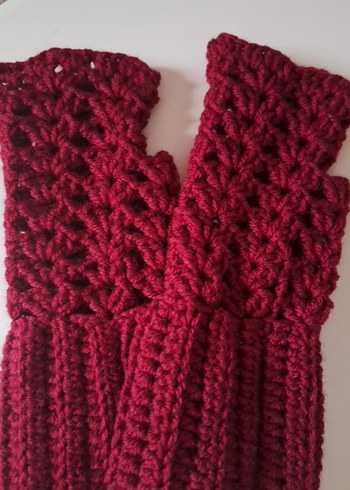 Bordo Örgü Kadın Eldiveni - Görsel 2