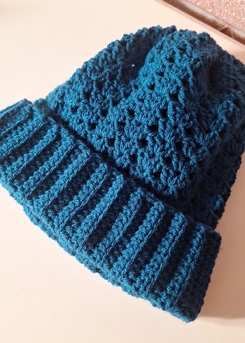 Kadın Örgü Mavi Bohem Bere - Görsel 2