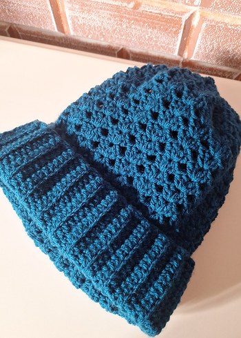 Kadın Örgü Mavi Bohem Bere - Görsel 4