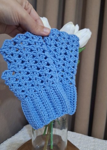 Mavi Örgü Bohem Kadın Eldiveni - Görsel 2