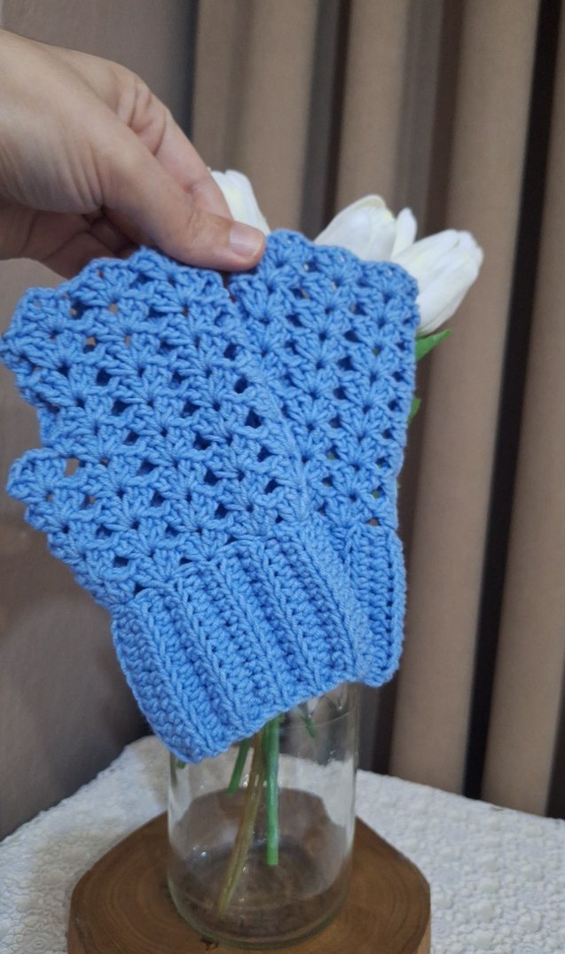 Mavi Örgü Bohem Kadın Eldiveni - Görsel 2