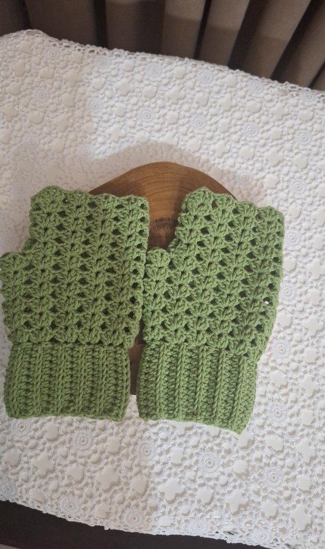 Örgü Bohem Kadın Eldivenleri Yeşil - Görsel 2