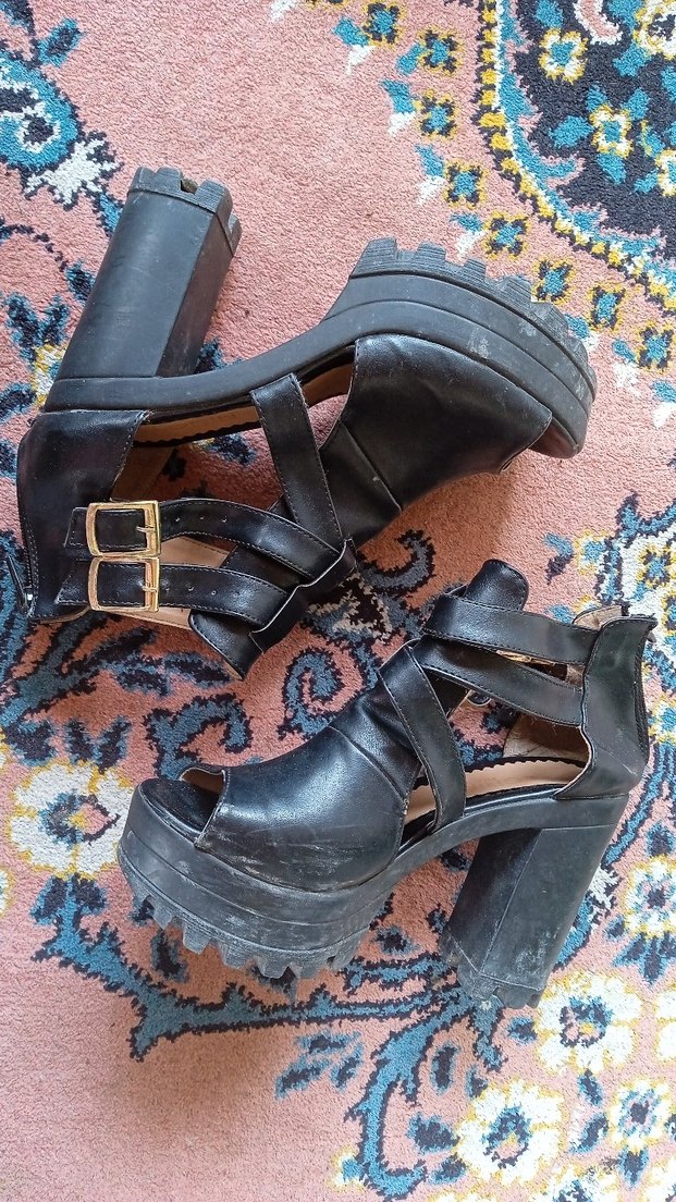 Siyah Deri Gotik Platform Topuklu Ayakkabı - Görsel 5