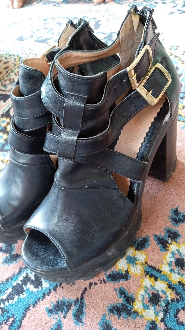 Siyah Deri Gotik Platform Topuklu Ayakkabı - Görsel 2