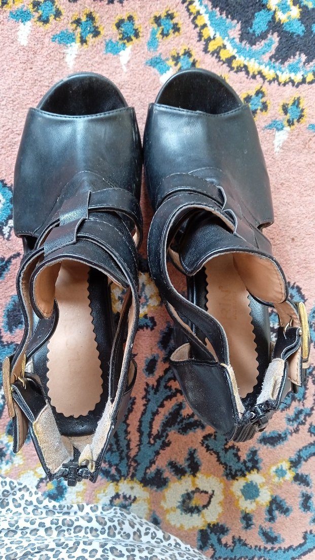 Siyah Deri Gotik Platform Topuklu Ayakkabı - Görsel 3