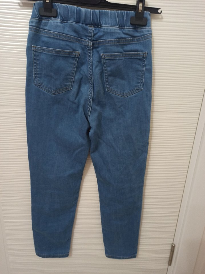 Kız Çocuk Elastik Bel Mavi Denim Pantolon - Görsel 2