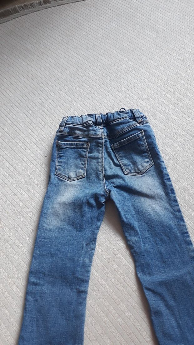 kiz Çocuk Elastik Bel Mavi Kot Pantolon - Görsel 4