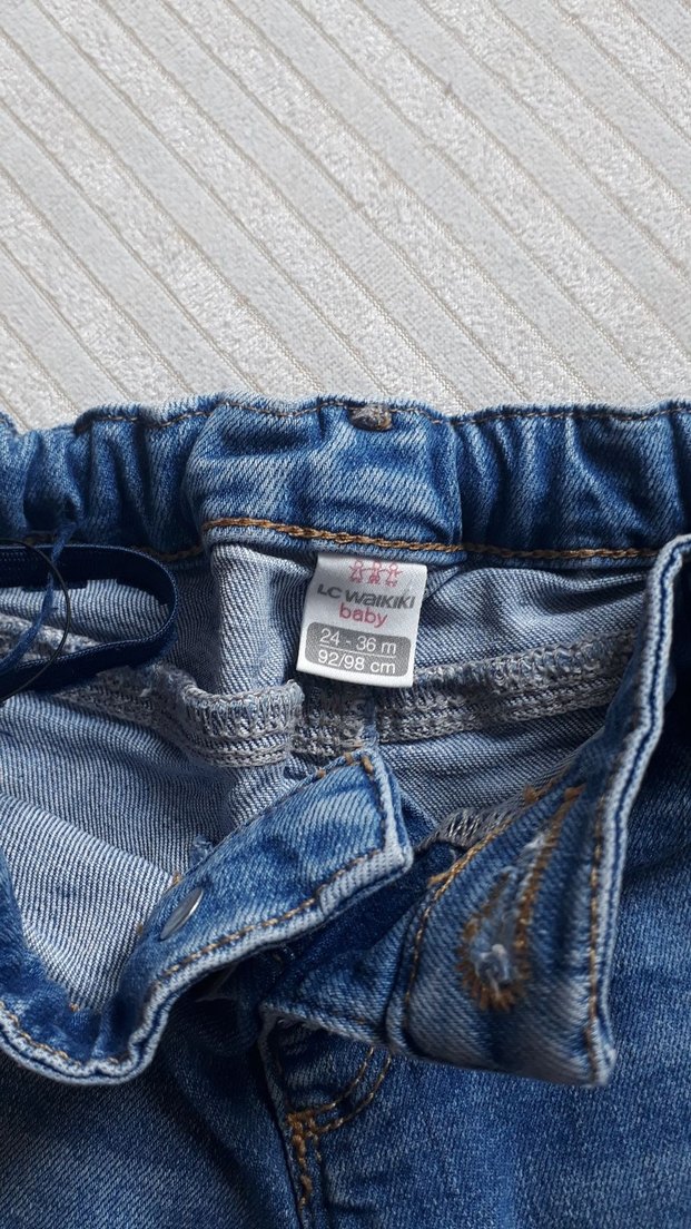 kiz Çocuk Elastik Bel Mavi Kot Pantolon - Görsel 5