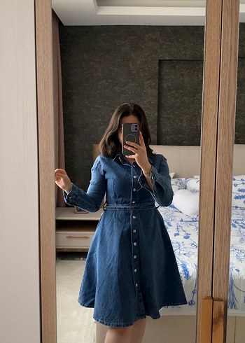 Kot Uzun Kollu Düğmeli Denim elbise - Görsel 2